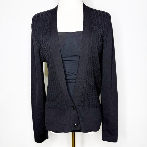 MM. Lafleur Black Cable Women's Cardigan Sweater Size Large - Picture 1 of 7